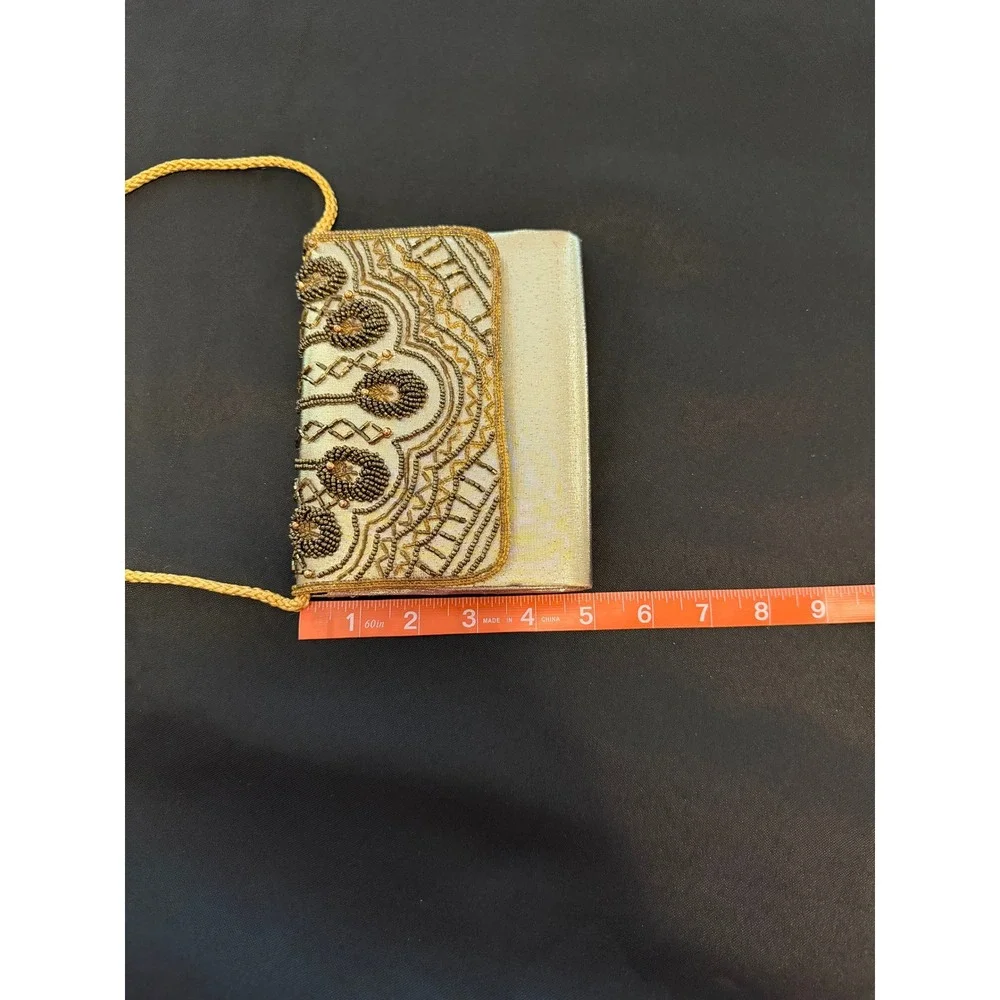 Vintage Gold Beaded Evening Clutch Bag Metallic Formal Crossbody Purse